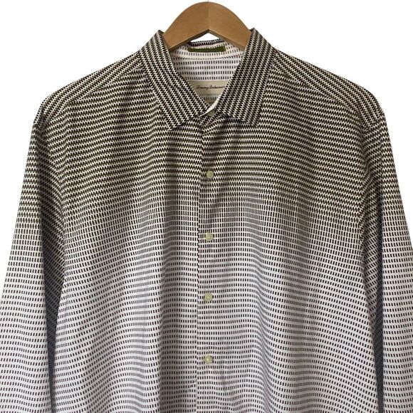 Tommy Bahama Island Modern Fit Mens  XXL Cotton Silk Button Up Shirt Brown White - Picture 3 of 13